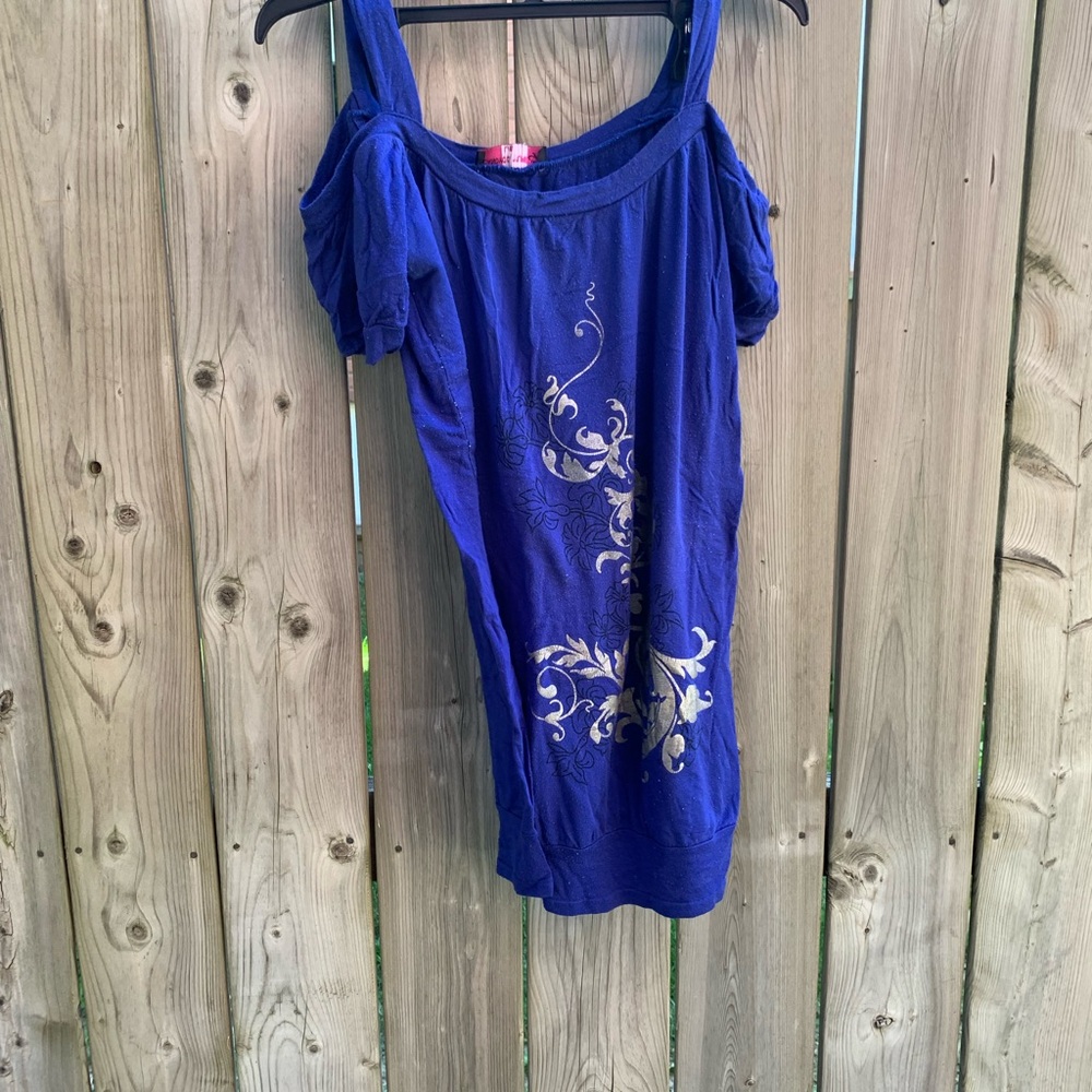 Candy Couture Blue Womens Top With Gold Design LG